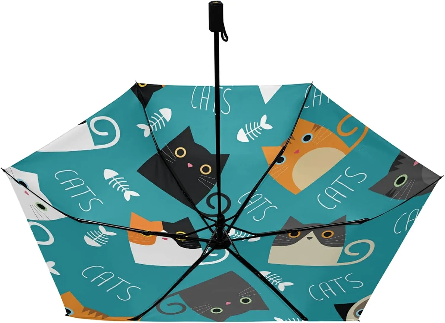 Compact Lightweight Folding Umbrella, Inner Print Sun Parasol with UV Protection, Strong Portable Travel Rain Umbrella