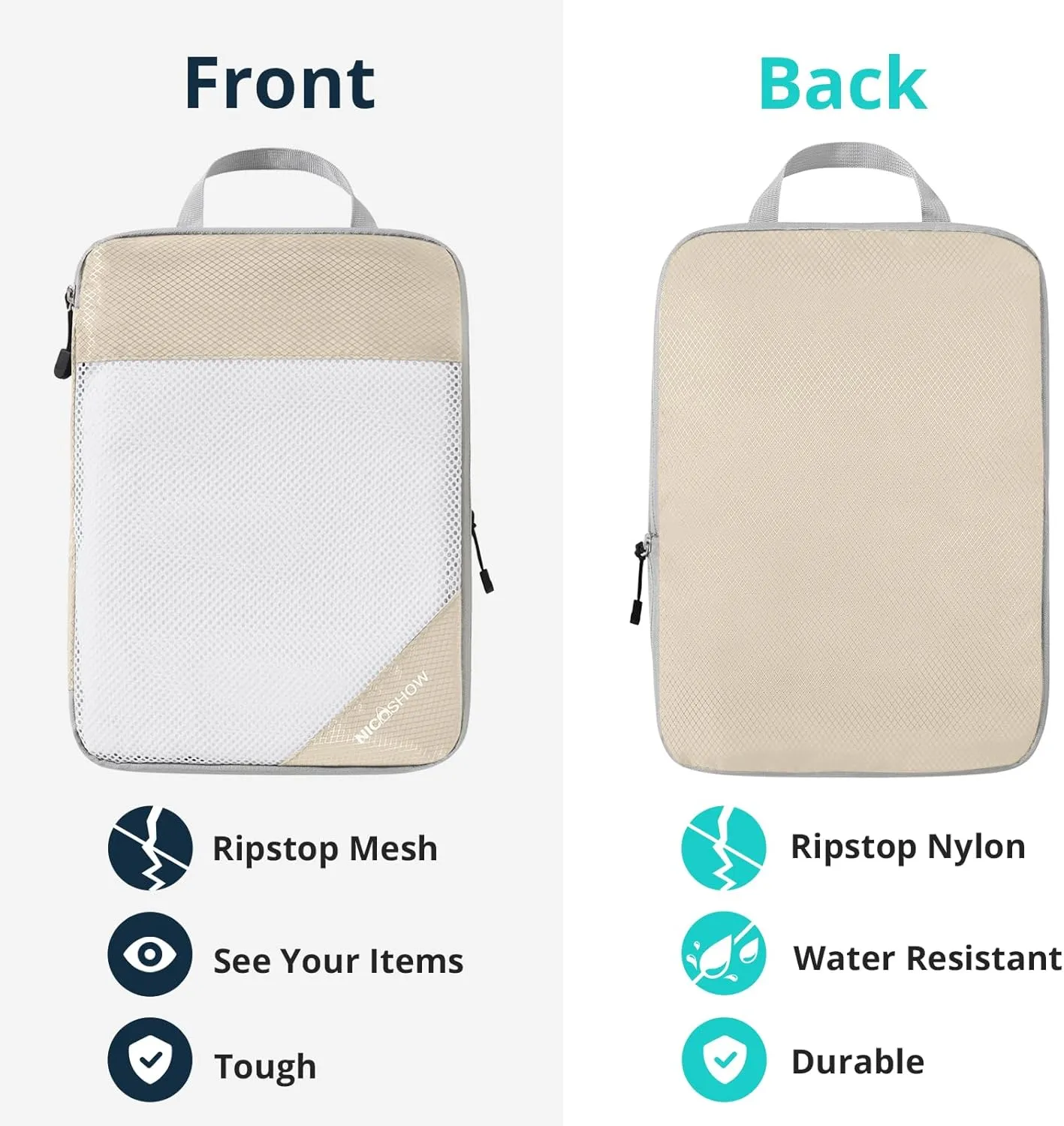 Compression Packing Cubes 6 Set, Compressible Space-Saving Packing Cubes for Travel - Compression Bags, Luggage Organizer, Travel Essentials for Women, Beige
