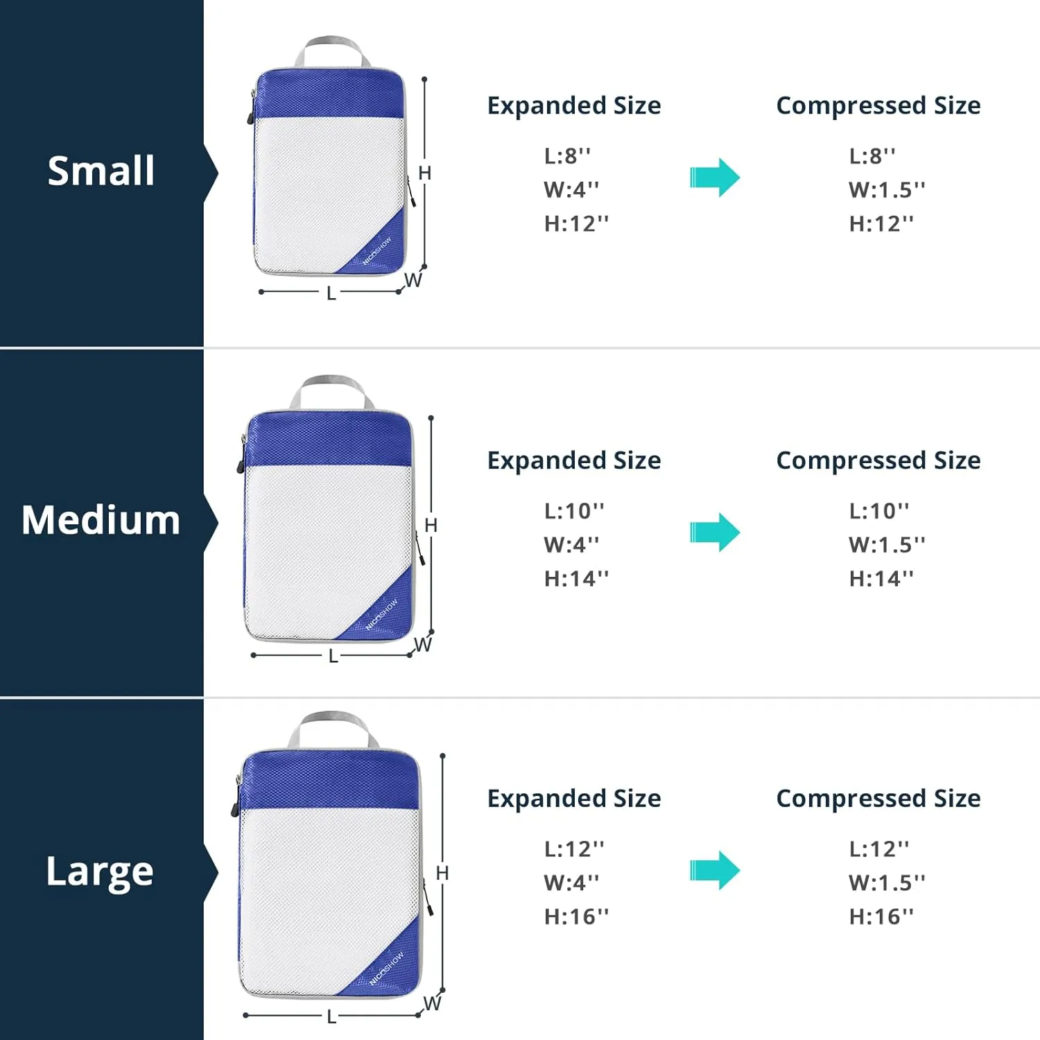 Compression Packing Cubes 6 Set, Compressible Space-Saving Packing Cubes for Travel - Compression Bags, Luggage Organizer, Travel Essentials for Women, Royal Blue