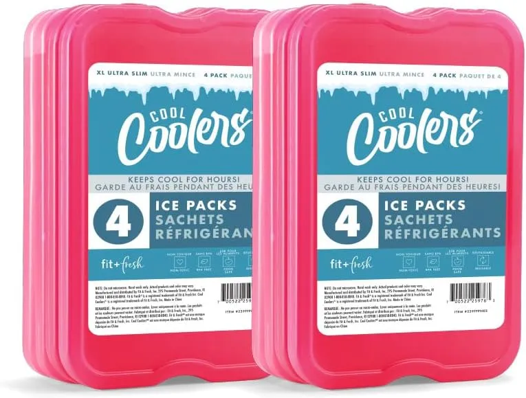 Cool Coolers by Fit   Fresh Slim Compact Reusable XL Ice Pack, Perfect for Lunch Boxes, Coolers, and Beach Bags