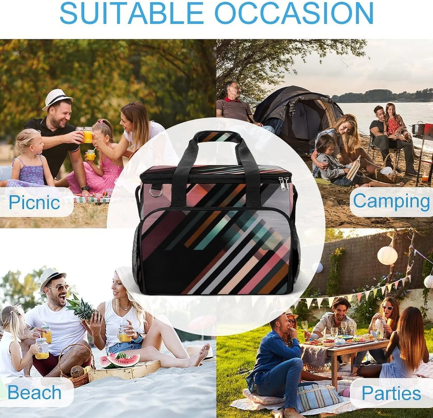 Cooler Bag Large Lunch Bag with Double Zipper Eiffel Tower Red Rose Insulated Grocery Bag Reusable Lunch Box for Camping Beach