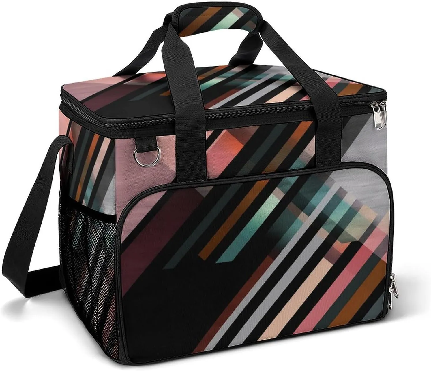 Cooler Bag Large Lunch Bag with Double Zipper Eiffel Tower Red Rose Insulated Grocery Bag Reusable Lunch Box for Camping Beach