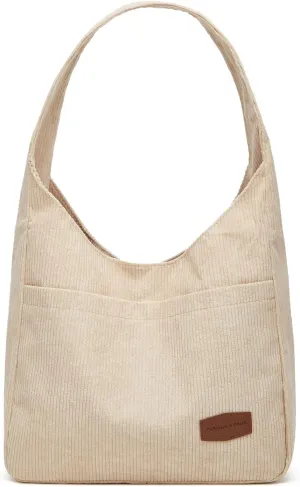 Corduroy Tote Bag Unisex Retro Handbag Multi Pocket Shoulder Work College Satchel Compartment Messenger Purse