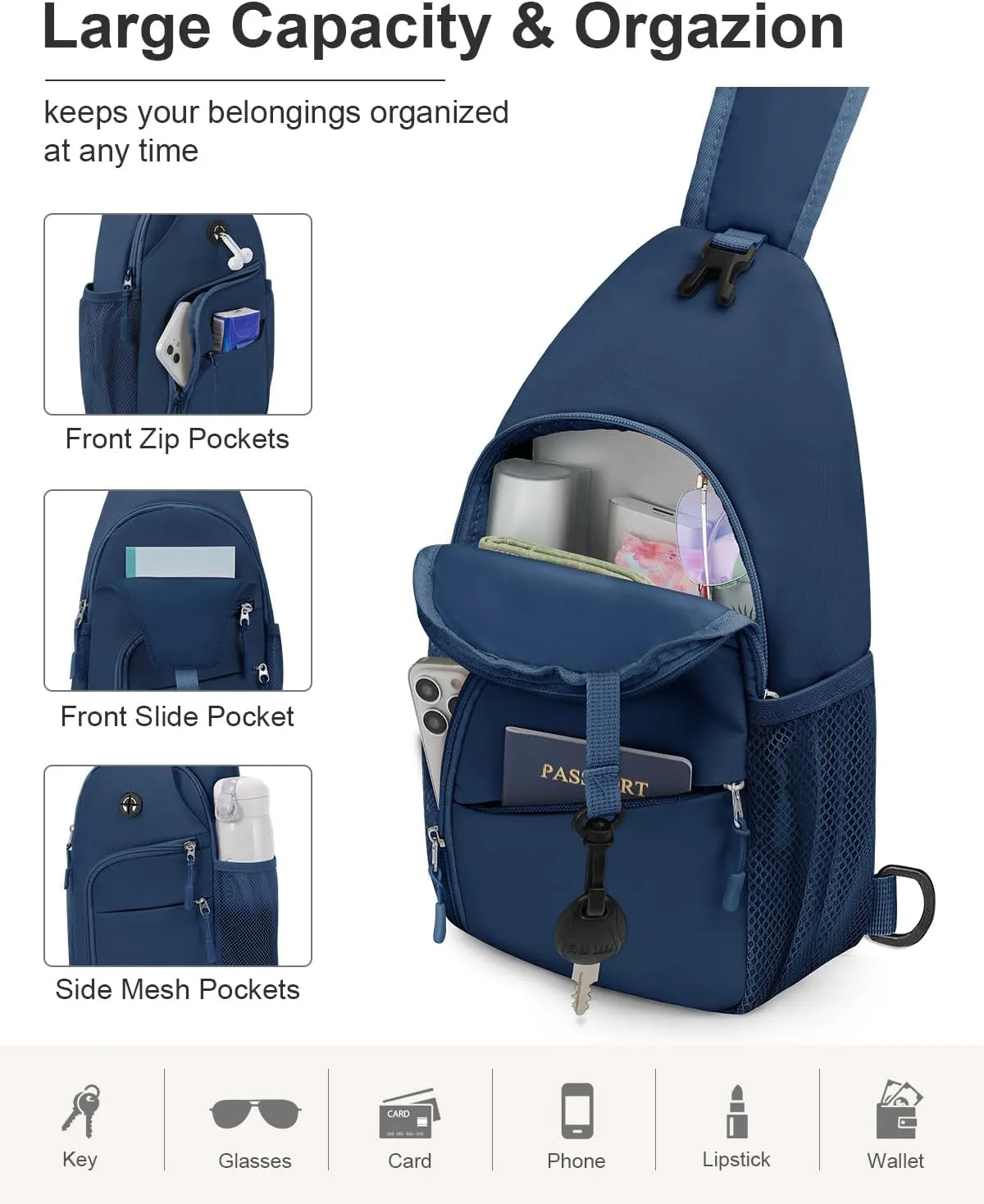 Crossbody Bags for Women Man Waterproof Sling Bag Backpack Trendy Casual Cross Body Bag with Convertible Shoulder Strap Chest Bag for Camping Hiking Travel Essentials (Teal blue, Medium)