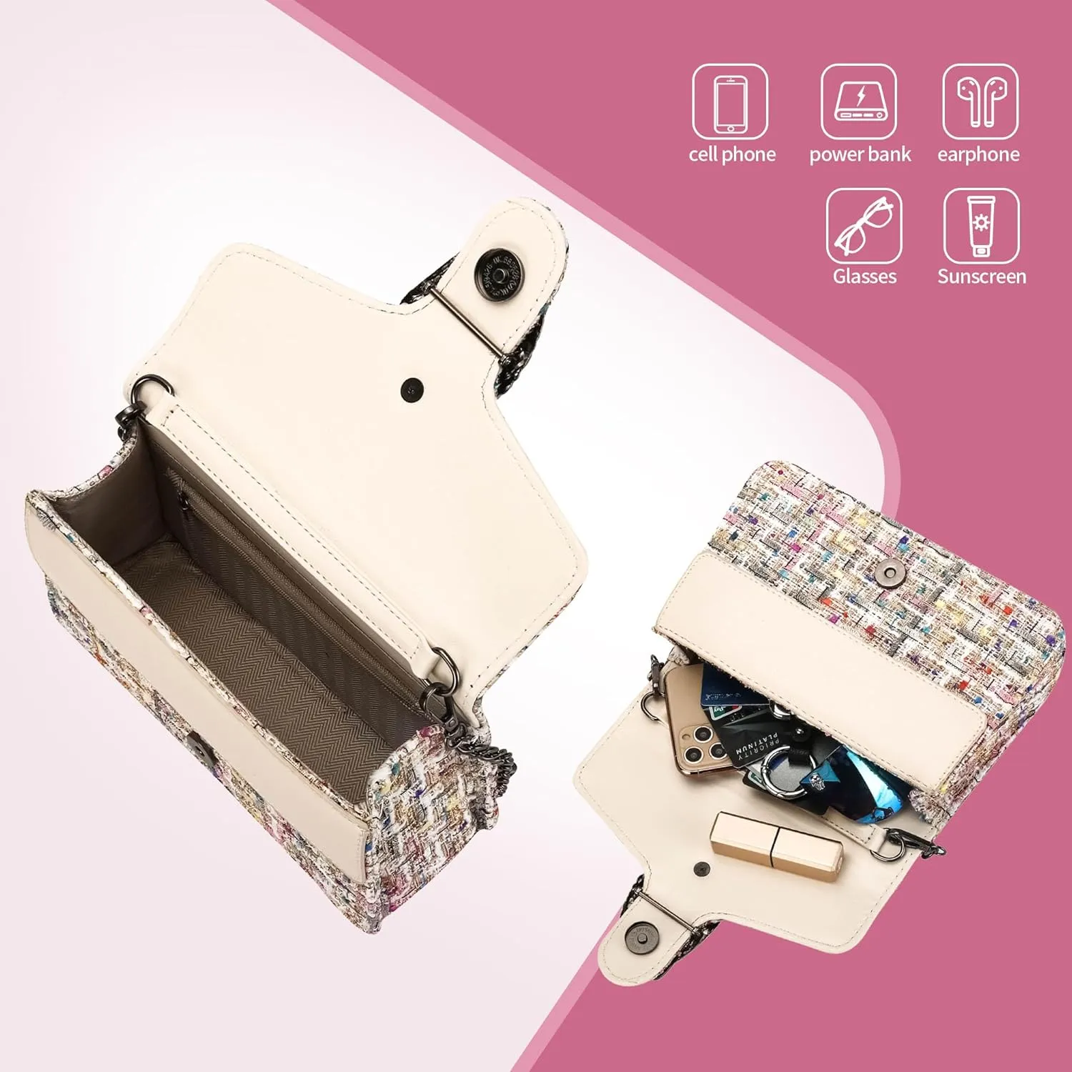 Crossbody Bags for Women Small Handbag Purse Trendy Shoulder Bag Clutch Evening Bag Quilted Satchels, with Chain Strap