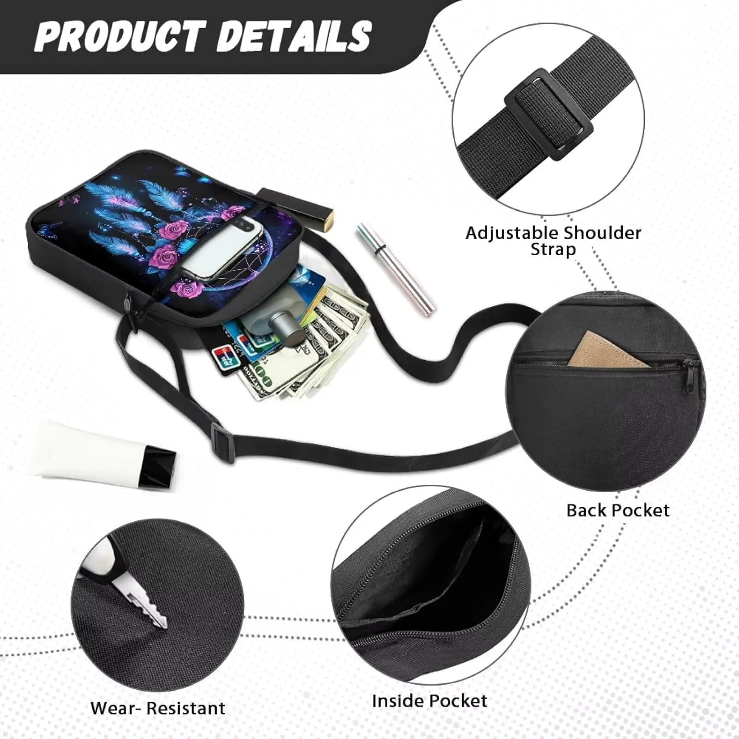 Crossbody Messenger Bags for Women Cell Phone Purse Wallet Adjustable Strap