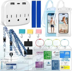 Cruise Ship Essentials 2025 - Complete Cruise Must Haves Kit with Cruise-Safe Non-Surge Power Strip, Adjustable Lanyards, Magnetic Hooks, Luggage Tags & Reusable Towel Bands for All Cruise Lines