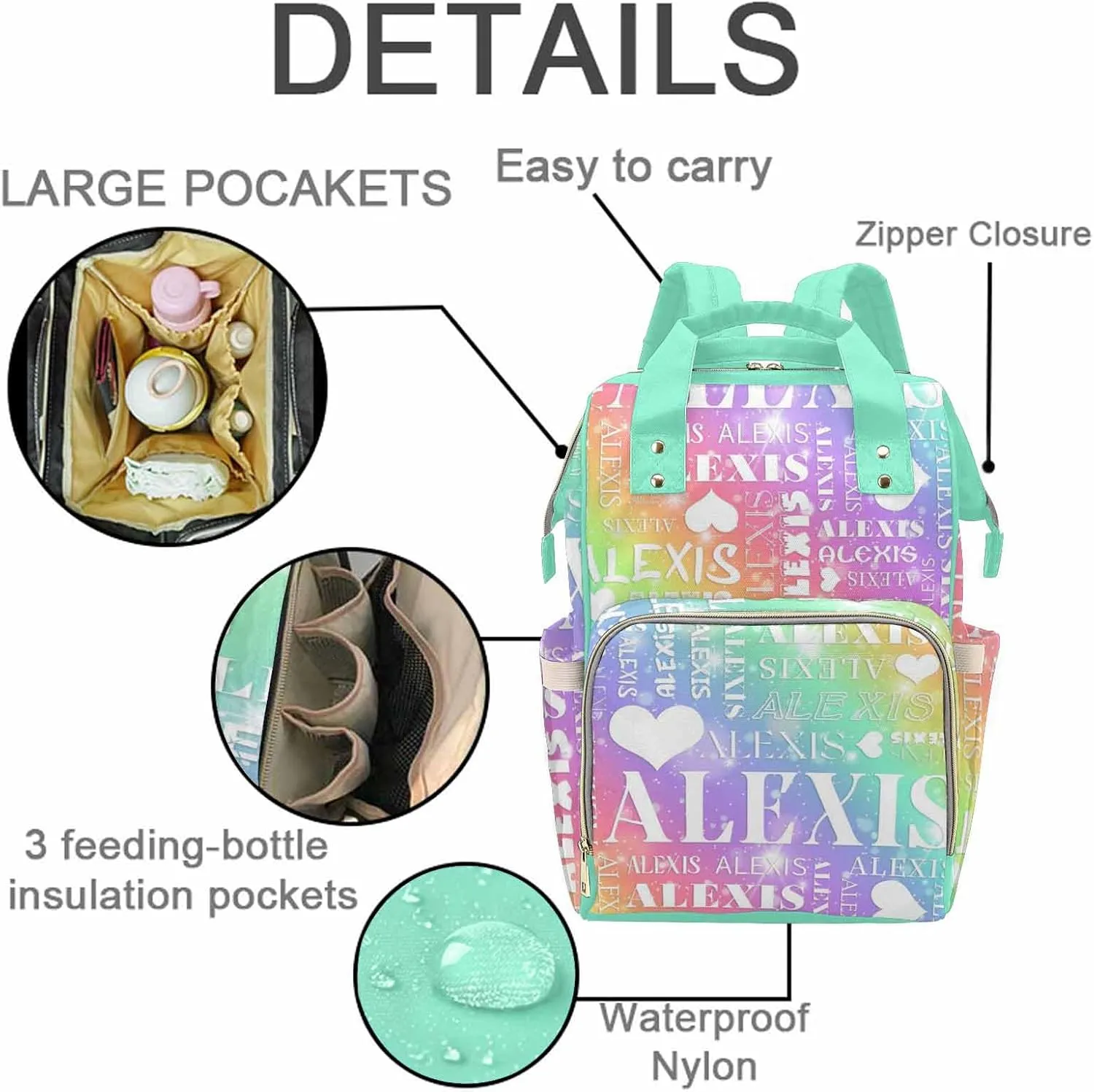 Custom Baby Bag Fashion Diaper Bag Customized With Name Personalized Mummy Nursing Baby Bags Personalized Mummy Nursing Baby Bags Large Capacity