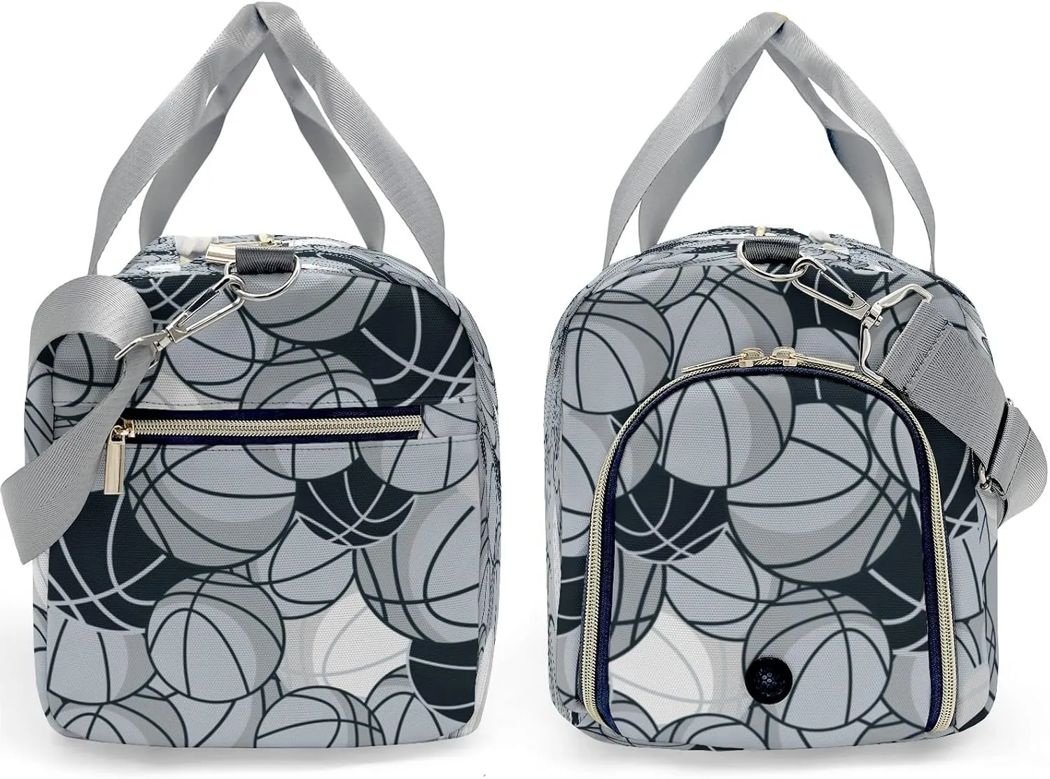 Custom Basketball Pattern Grey Navy Gym Bags Duffel Bag with Name Adjustable Shoulder Strap Bags