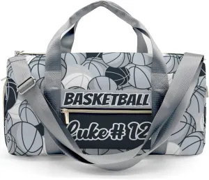 Custom Basketball Pattern Grey Navy Gym Bags Duffel Bag with Name Adjustable Shoulder Strap Bags