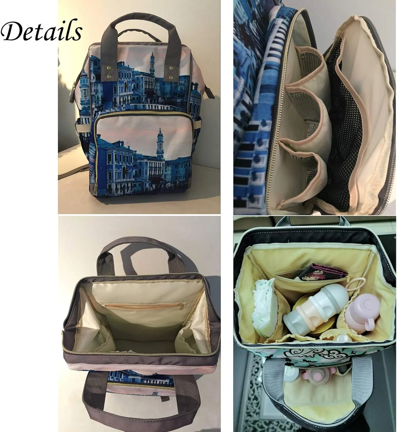 Custom Blue and Pink Roses Monogram Diaper Bag Backpack with Name Customized Mommy Nursing Baby Bags Nappy Bag Casual Travel Daypack for Mom Girl