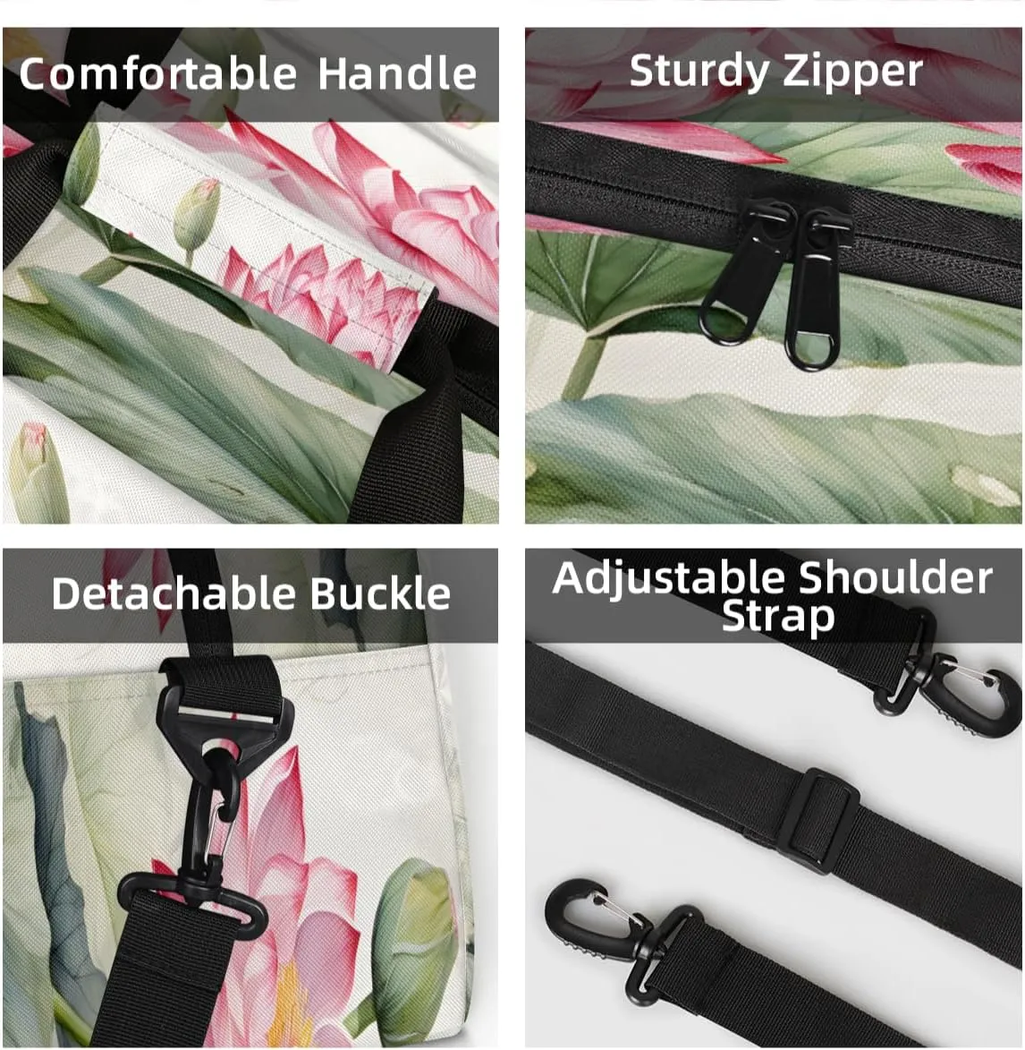 Custom Floral Small Gym Bag 18 inch for Women Men Personalized Lotus Flower Carry On Overnight Weekender Bag for Travel Work Dance Sport