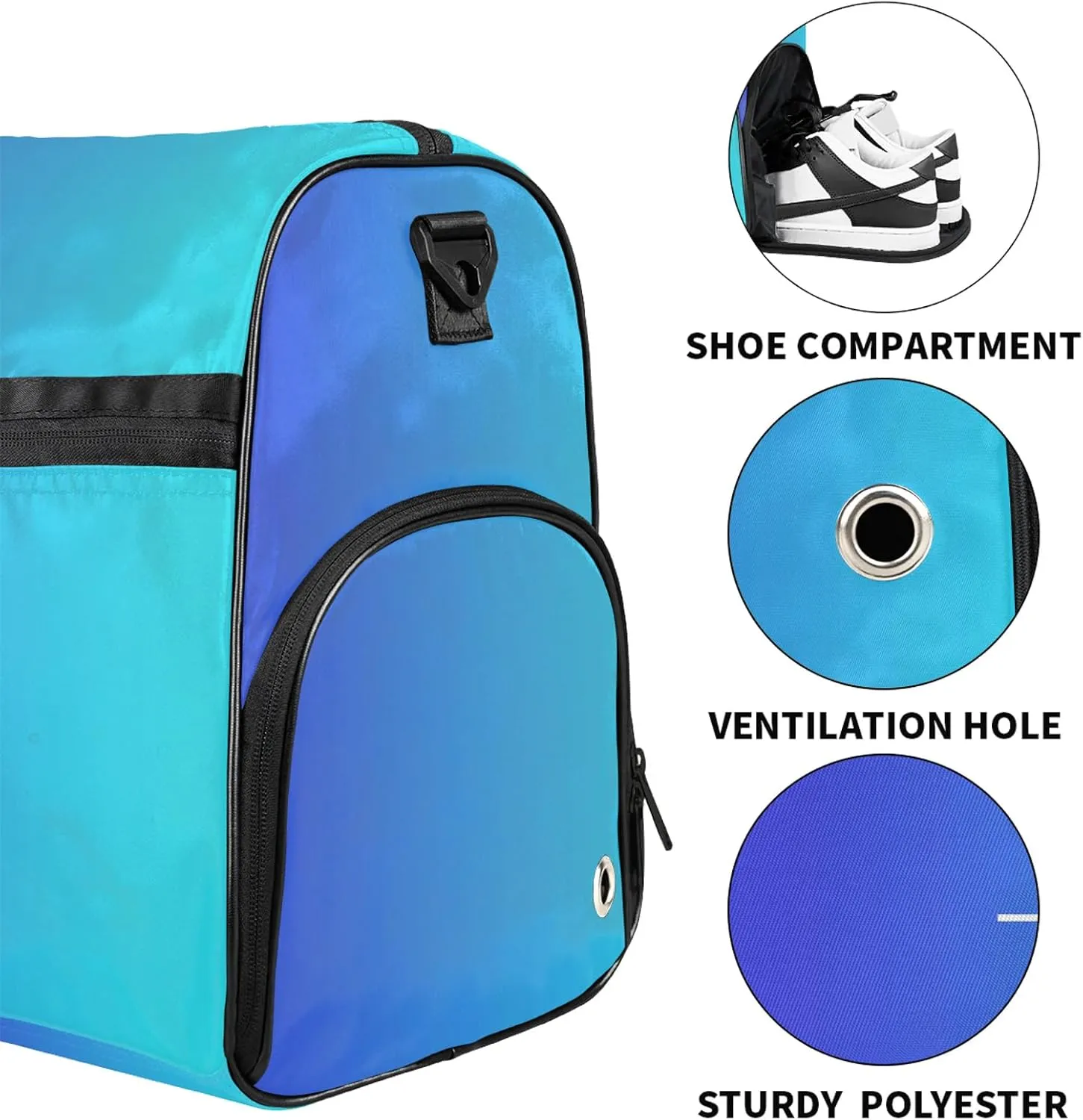 Custom Sports Duffel Bag with Shoe Compartment Personalized Name Dance Gym Bag for Women Overnight Weekender Travel Duffel Bags, Multi Blue