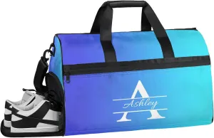 Custom Sports Duffel Bag with Shoe Compartment Personalized Name Dance Gym Bag for Women Overnight Weekender Travel Duffel Bags, Multi Blue