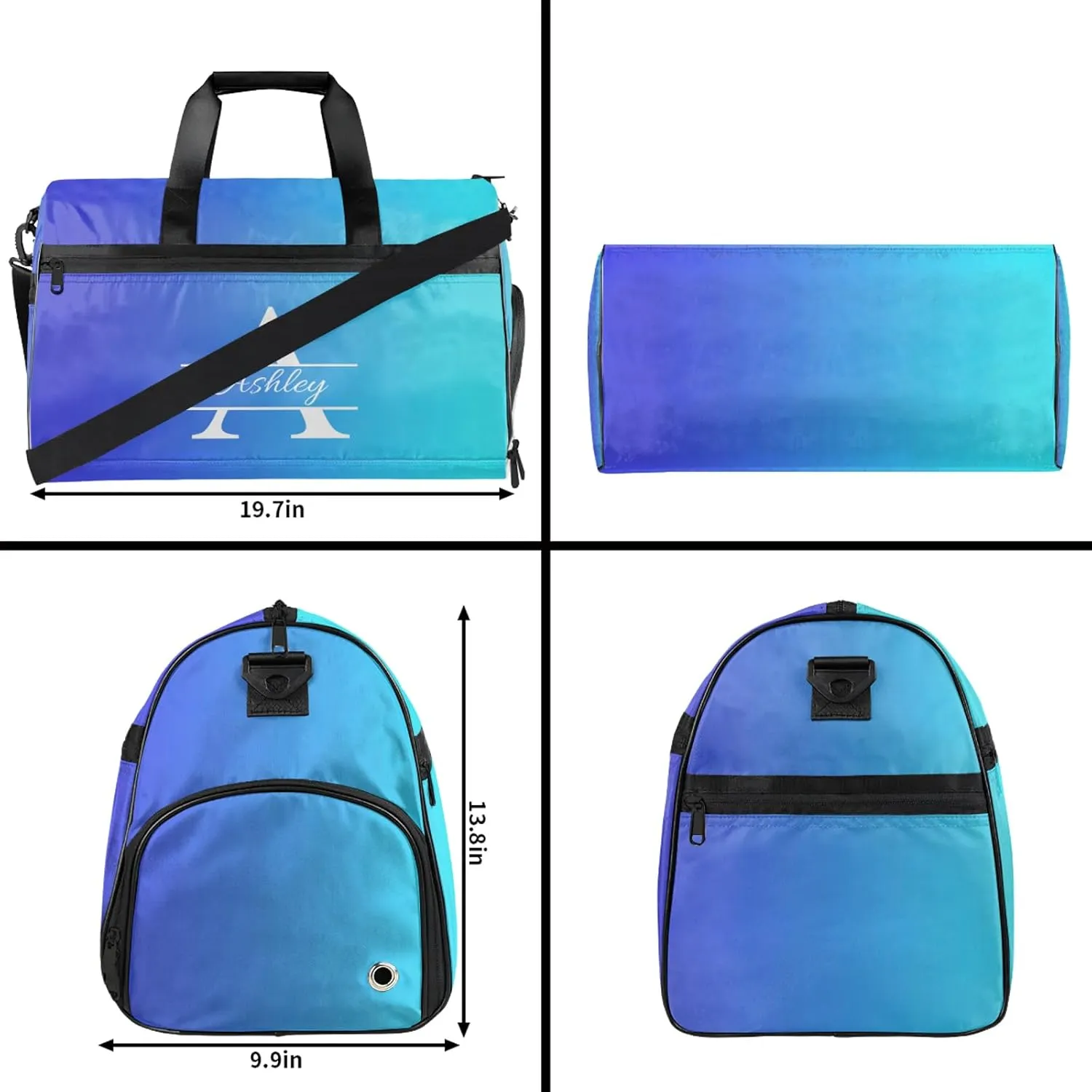 Custom Sports Duffel Bag with Shoe Compartment Personalized Name Dance Gym Bag for Women Overnight Weekender Travel Duffel Bags, Multi Blue
