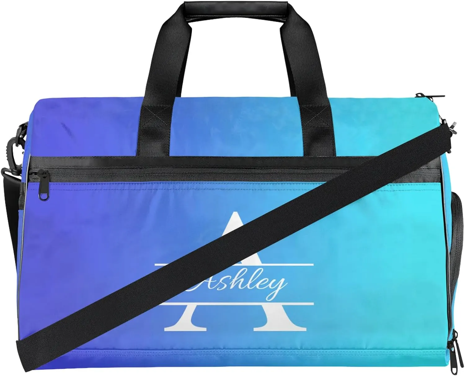 Custom Sports Duffel Bag with Shoe Compartment Personalized Name Dance Gym Bag for Women Overnight Weekender Travel Duffel Bags, Multi Blue
