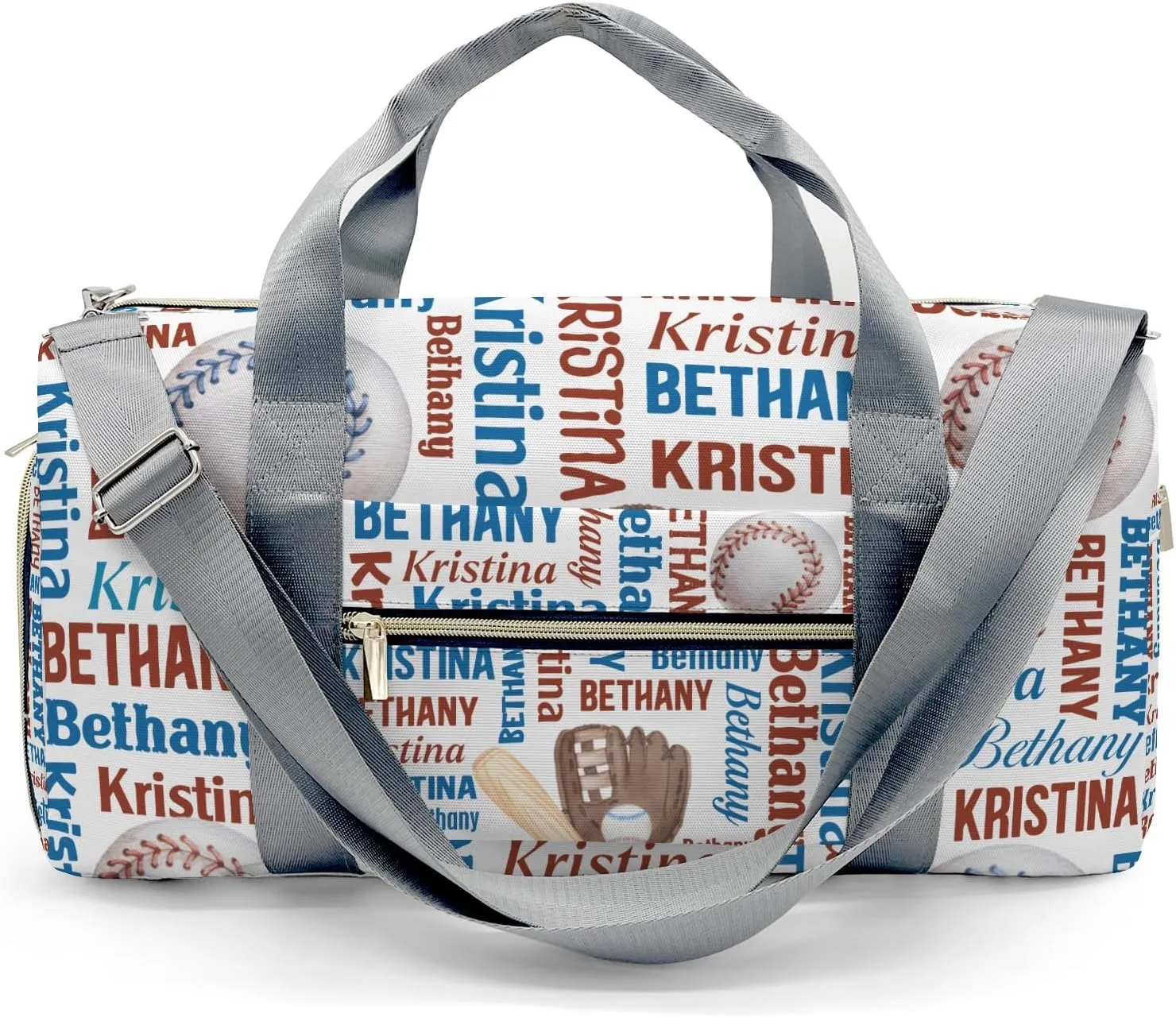 Custon Name Gym Sport Yoga Duffel Bag Sport Player Travel Bag, Baseball Word Cloud Text Sport Gym Bag Personalized Gift for Women Men Travel Hand Bag Carry on Bag