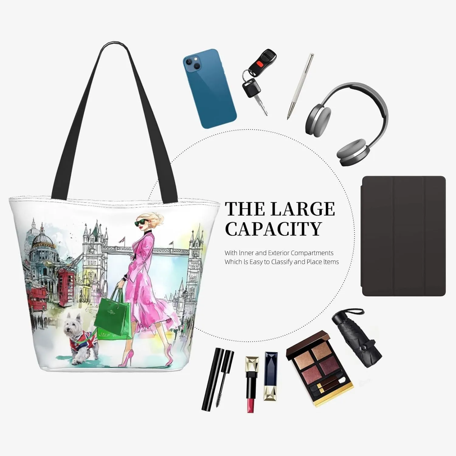 Cute Beach Travel Totes Bag Zippered Tote For Women，Women'S Shoulder Bag，Reusable Foldable Waterproof Handbag