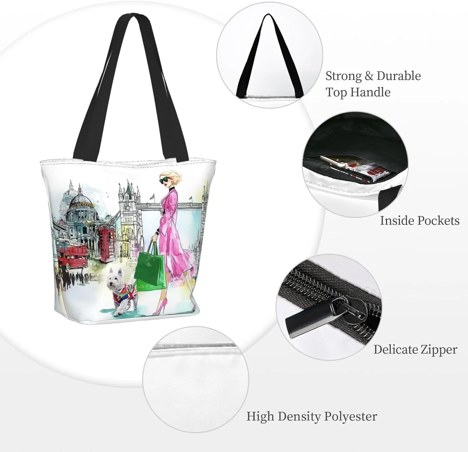 Cute Beach Travel Totes Bag Zippered Tote For Women，Women'S Shoulder Bag，Reusable Foldable Waterproof Handbag
