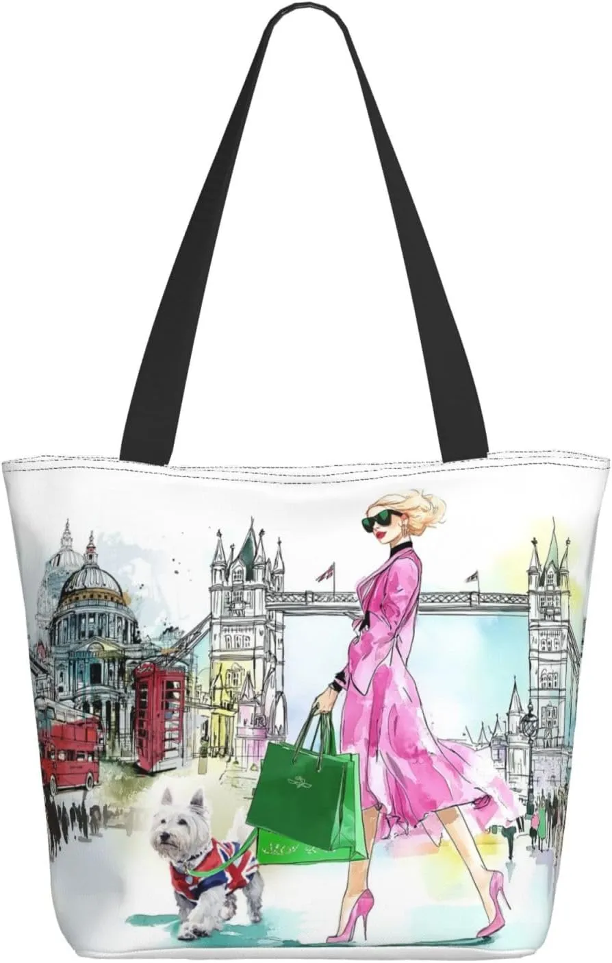 Cute Beach Travel Totes Bag Zippered Tote For Women，Women'S Shoulder Bag，Reusable Foldable Waterproof Handbag