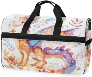 Cute Cartoon Dragon Travel Duffel Bag Luggage Sports Gym Bags With Shoes Compartment Large Capacity Lightweight Duffle Bag For Men Women