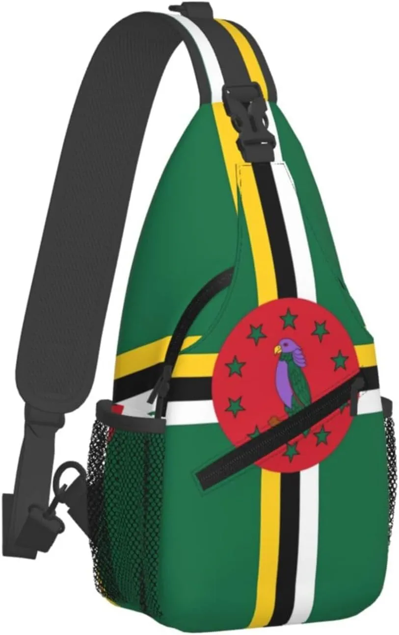 Cute Dominica Flag Bags Women Men Adjustable Crossbody Sling Backpack Casual Chest Bag Daypack for Travel Hiking