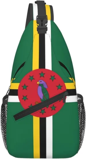 Cute Dominica Flag Bags Women Men Adjustable Crossbody Sling Backpack Casual Chest Bag Daypack for Travel Hiking