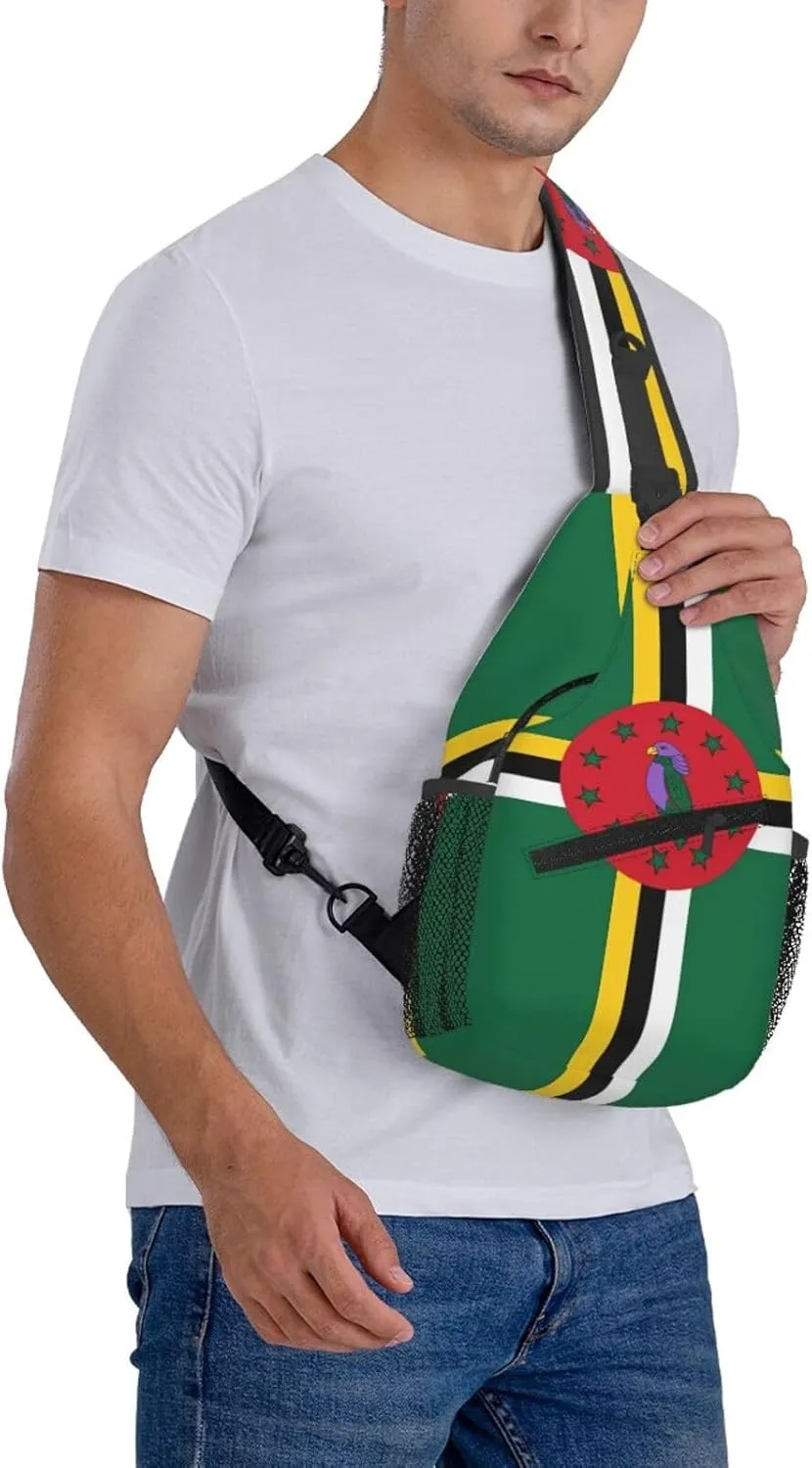 Cute Dominica Flag Bags Women Men Adjustable Crossbody Sling Backpack Casual Chest Bag Daypack for Travel Hiking