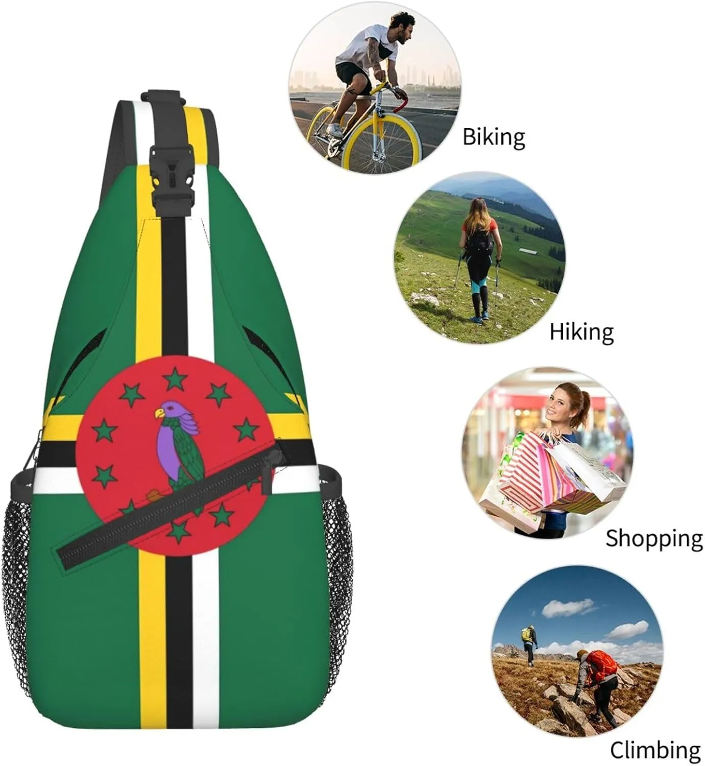 Cute Dominica Flag Bags Women Men Adjustable Crossbody Sling Backpack Casual Chest Bag Daypack for Travel Hiking
