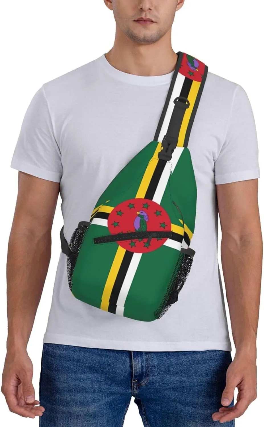 Cute Dominica Flag Bags Women Men Adjustable Crossbody Sling Backpack Casual Chest Bag Daypack for Travel Hiking