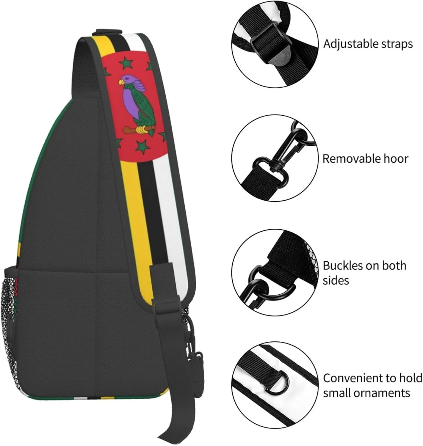 Cute Dominica Flag Bags Women Men Adjustable Crossbody Sling Backpack Casual Chest Bag Daypack for Travel Hiking
