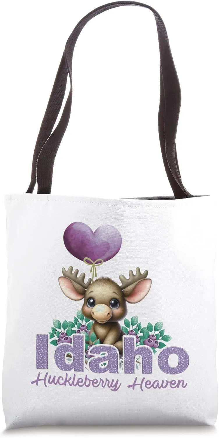 Cute Moose Idaho Huckleberry Heaven Novelty Graphic Souvenir Tote Bag