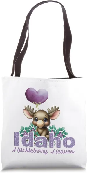 Cute Moose Idaho Huckleberry Heaven Novelty Graphic Souvenir Tote Bag
