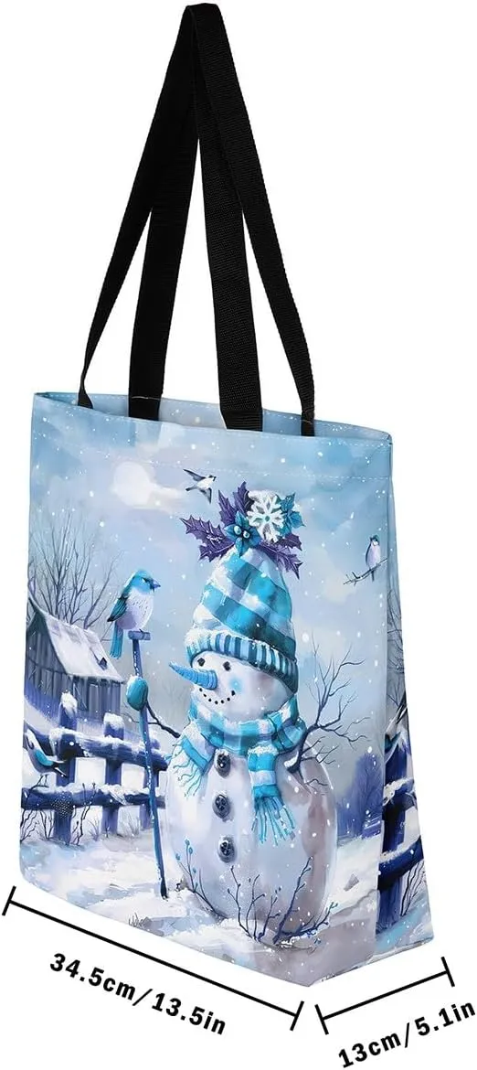 Cute Snowman Canvas Tote Bag,Merry Christmas Shopping Canvas Bags
