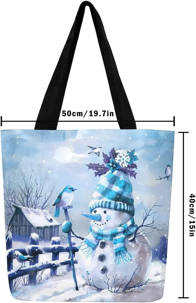 Cute Snowman Canvas Tote Bag,Merry Christmas Shopping Canvas Bags