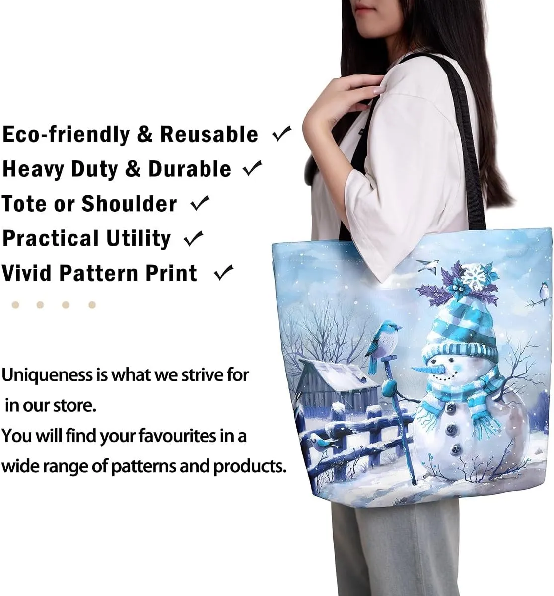 Cute Snowman Canvas Tote Bag,Merry Christmas Shopping Canvas Bags