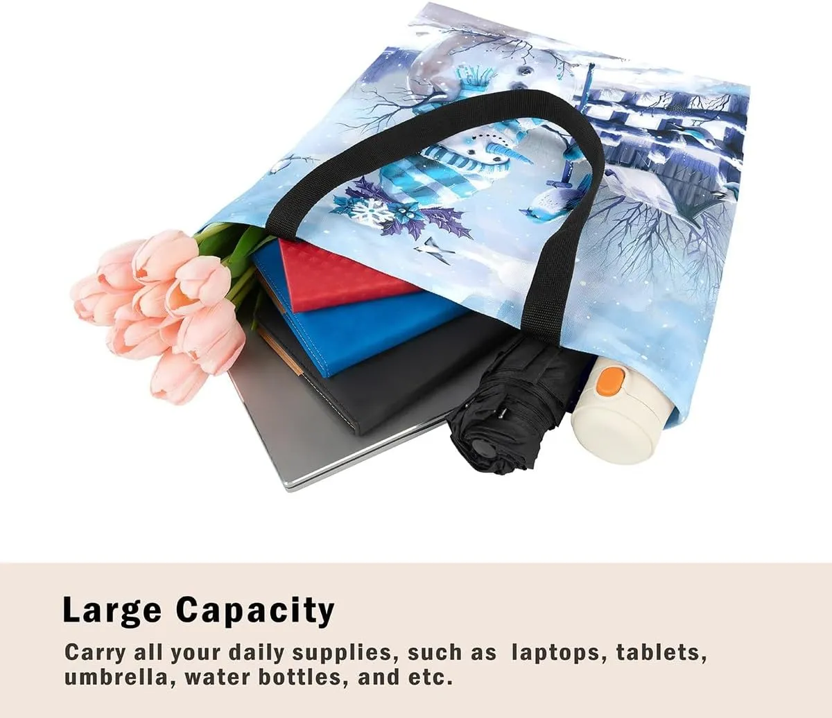 Cute Snowman Canvas Tote Bag,Merry Christmas Shopping Canvas Bags