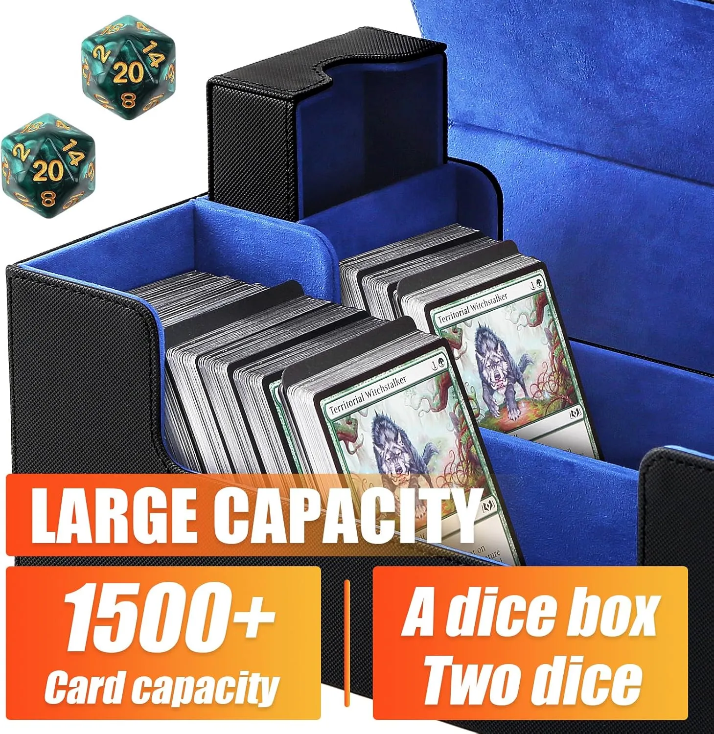 DaMohony 1500  Trading Card Storage Box for TCG Cards, PU Leather Commander Card Deck Case, Double MTG Card Deck Box，Magnetic Closure Card Holder for Magic Game Cards and Sports Cards