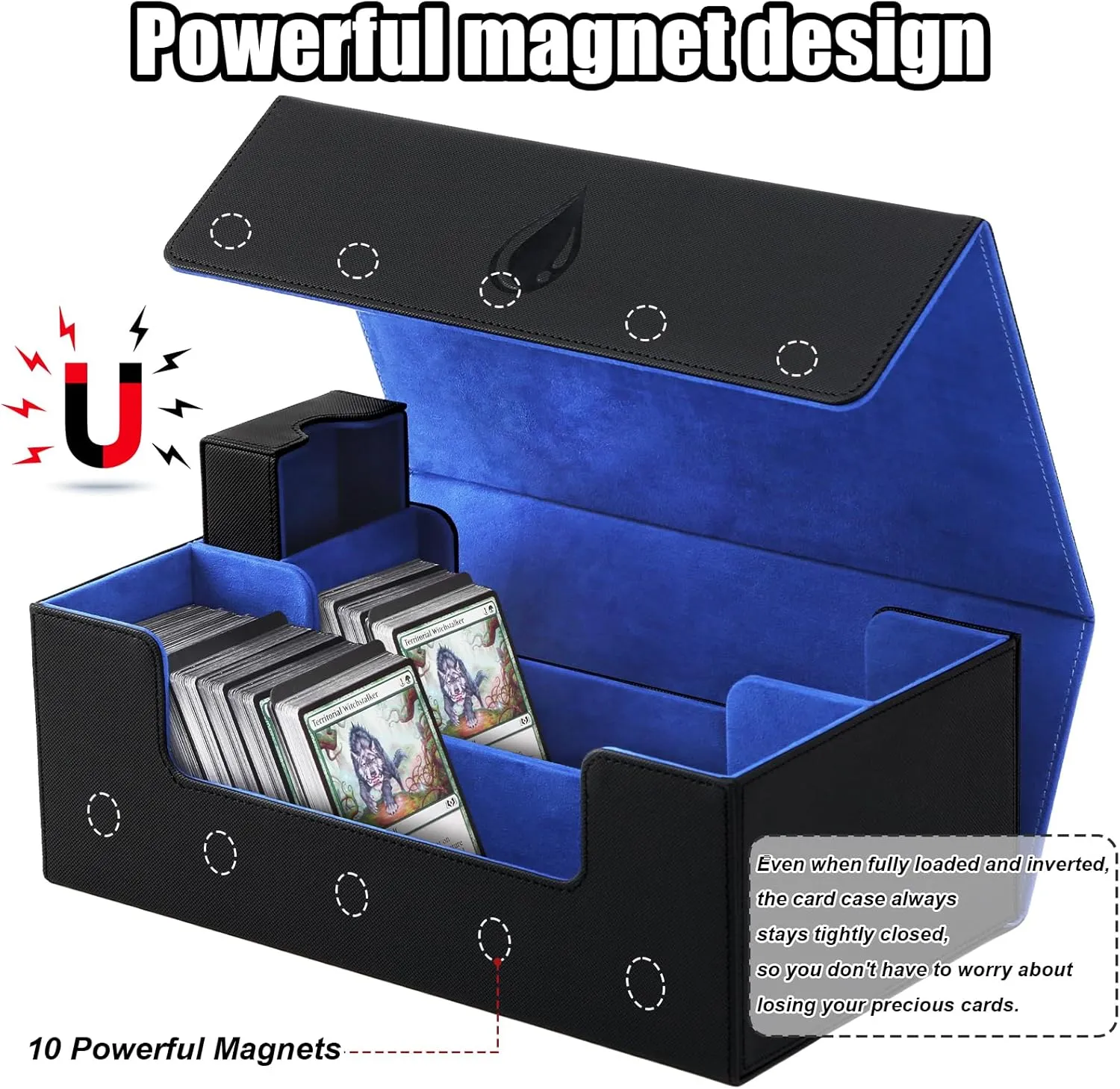DaMohony 1500  Trading Card Storage Box for TCG Cards, PU Leather Commander Card Deck Case, Double MTG Card Deck Box，Magnetic Closure Card Holder for Magic Game Cards and Sports Cards