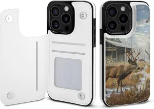 Deer Hunting Printed Wallet Case for iPhone 15 Pro - Flip Leather Wallet Phone Cases Cover with Card Slots