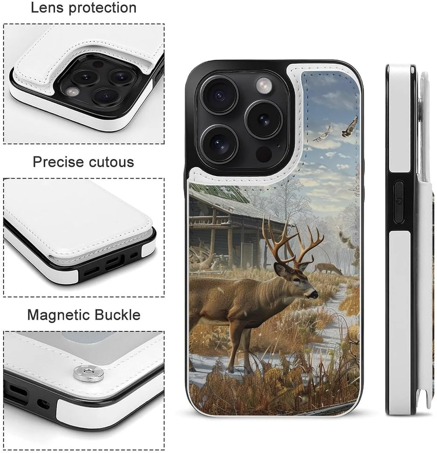 Deer Hunting Printed Wallet Case for iPhone 15 Pro - Flip Leather Wallet Phone Cases Cover with Card Slots