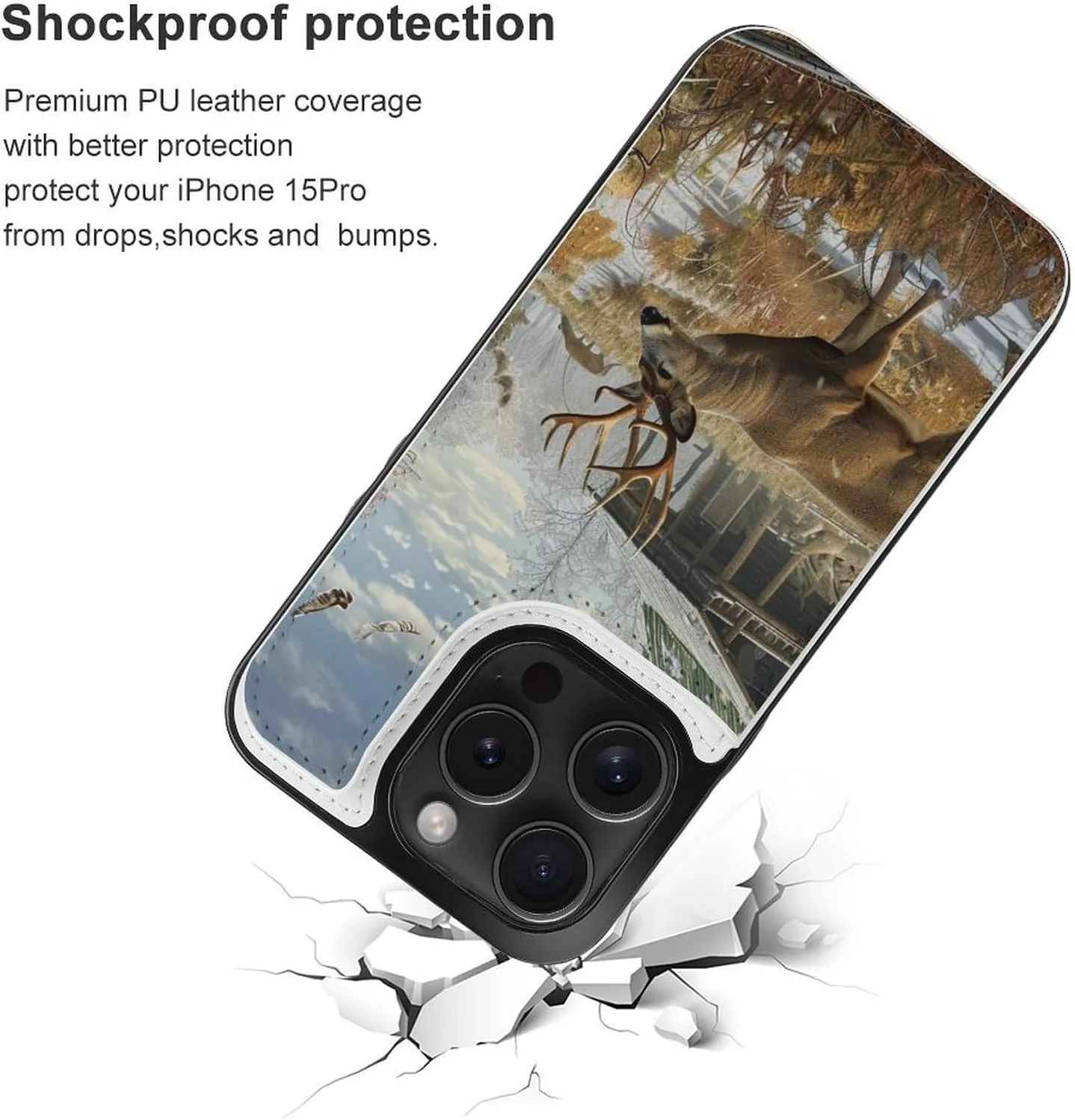 Deer Hunting Printed Wallet Case for iPhone 15 Pro - Flip Leather Wallet Phone Cases Cover with Card Slots