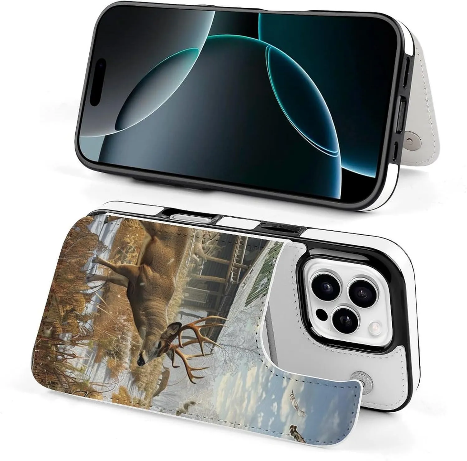 Deer Hunting Printed Wallet Case for iPhone 16 Pro - Flip Leather Wallet Phone Cases Cover with Card Slots