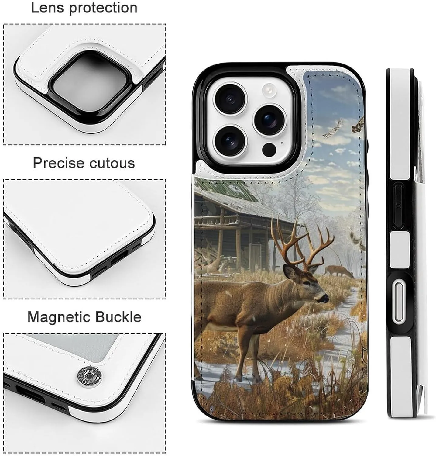 Deer Hunting Printed Wallet Case for iPhone 16 Pro - Flip Leather Wallet Phone Cases Cover with Card Slots