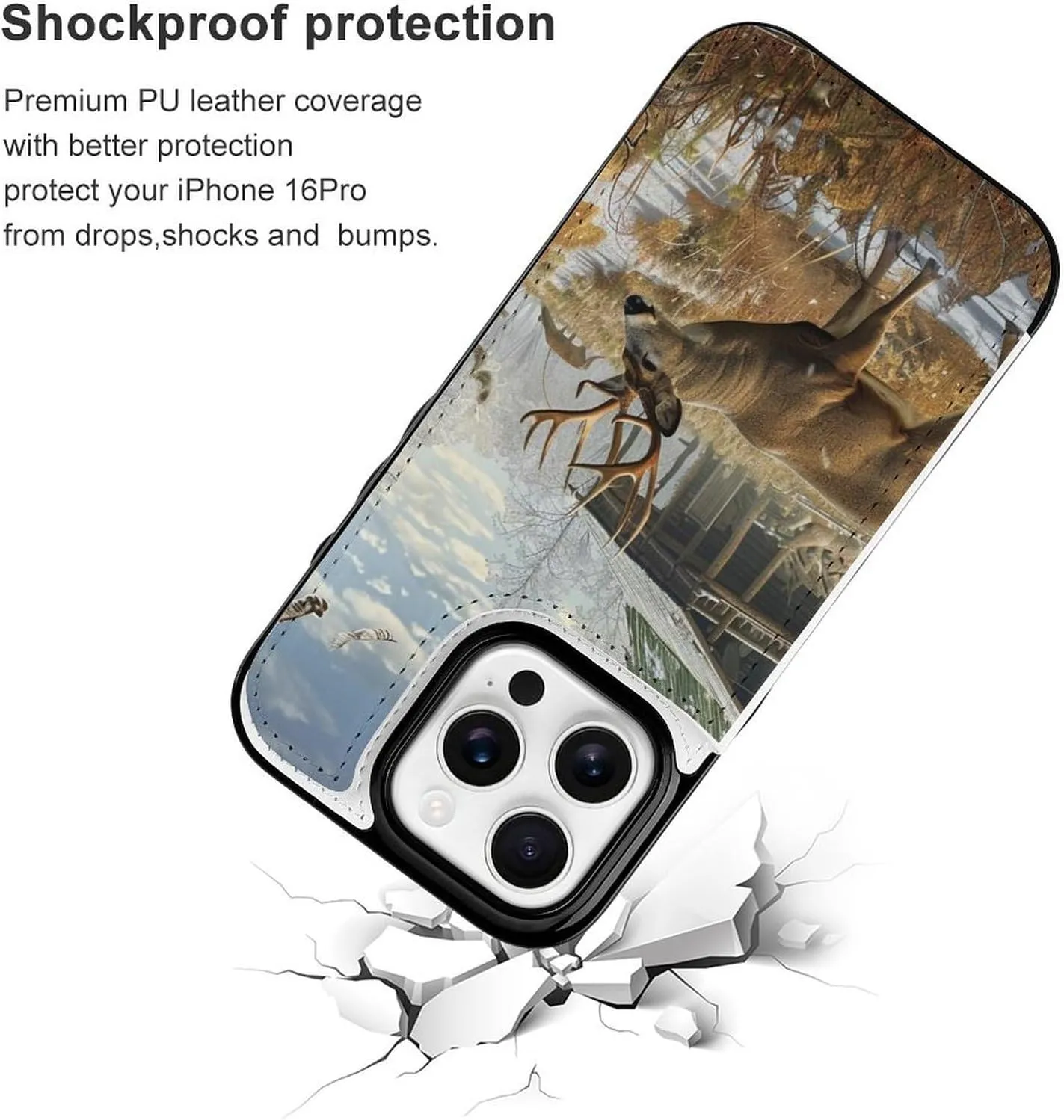 Deer Hunting Printed Wallet Case for iPhone 16 Pro - Flip Leather Wallet Phone Cases Cover with Card Slots
