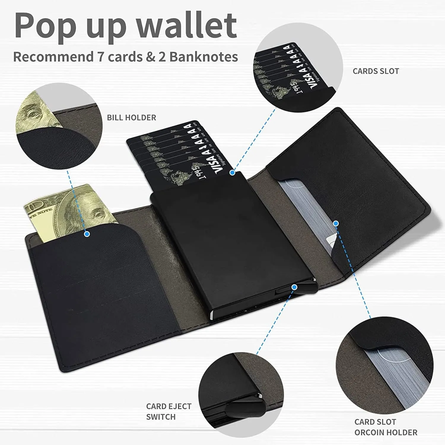 DEGDFSGR Credit Card Holder Aluminum Auto Pop Up Wallet Case,Leather Card Case Front Pocket Trifold Wallet with RFID Blocking Banknote Slot Thin Wallets for Women Men Girl,Flag Sunflower
