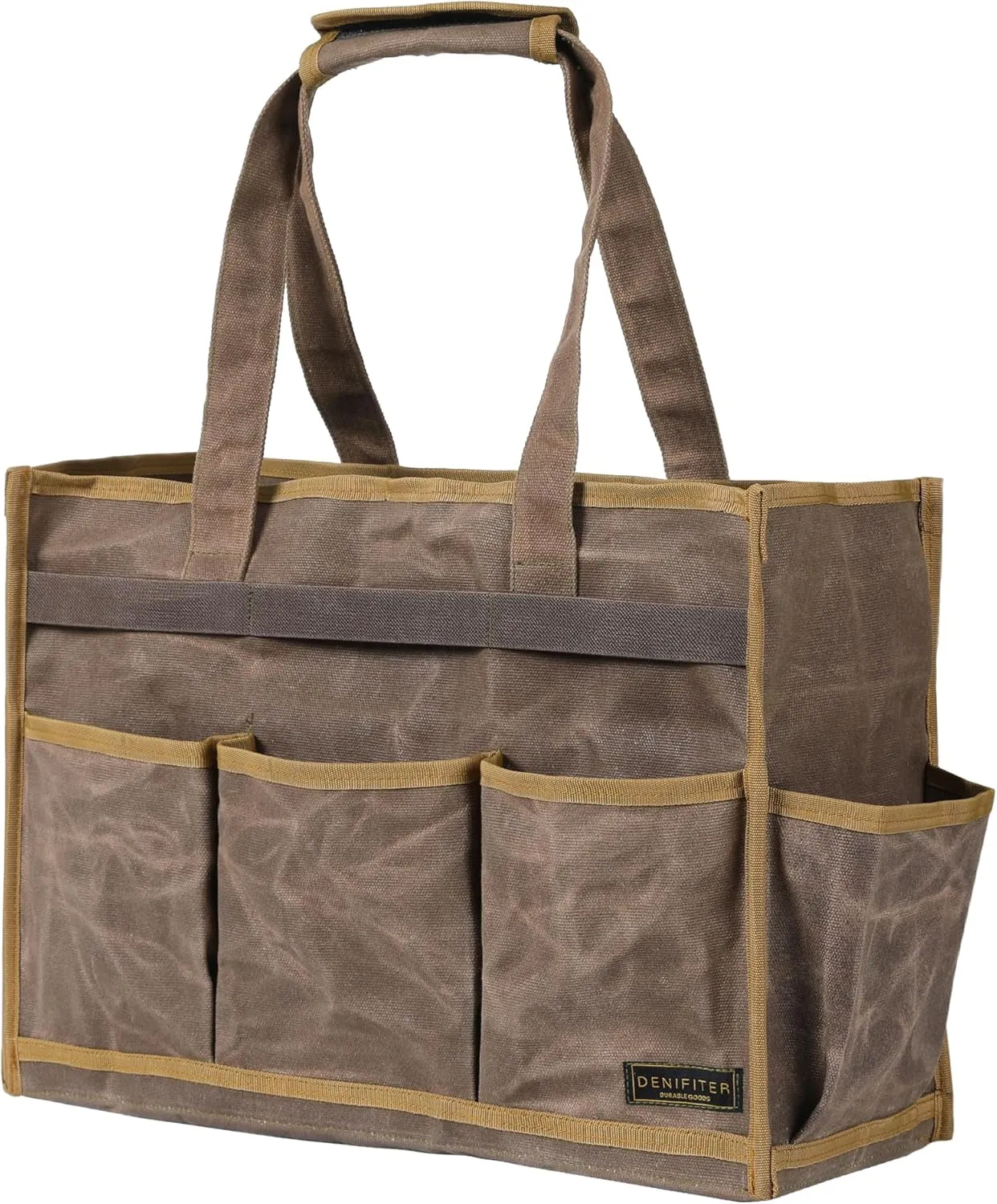 Denifiter Canvas Large Tool Bag - A Large Main Pocket and 14 Insert Pockets Garden Tool Tote Bag - Durable 16oz Waxed Canvas Tool Case with Handle - Tool not Included