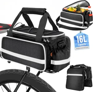 Desing Wish 16L Bike Bags for Bicycle Rear Rack Large Capacity Insulated Bicycle Rack Pouch Ebike Pannier Bag Bike Saddle Seat Pouch for Cycling Trip/Commuter (Black)