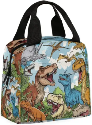 Dinosaur Insulated Lunch Bag Pterosaur Tyrannosaurus Rex Reusable Lunch Box Leakproof Thermal Cooler Lunch Tote Bags for Kids Girls Boys School Work Travel Picnic