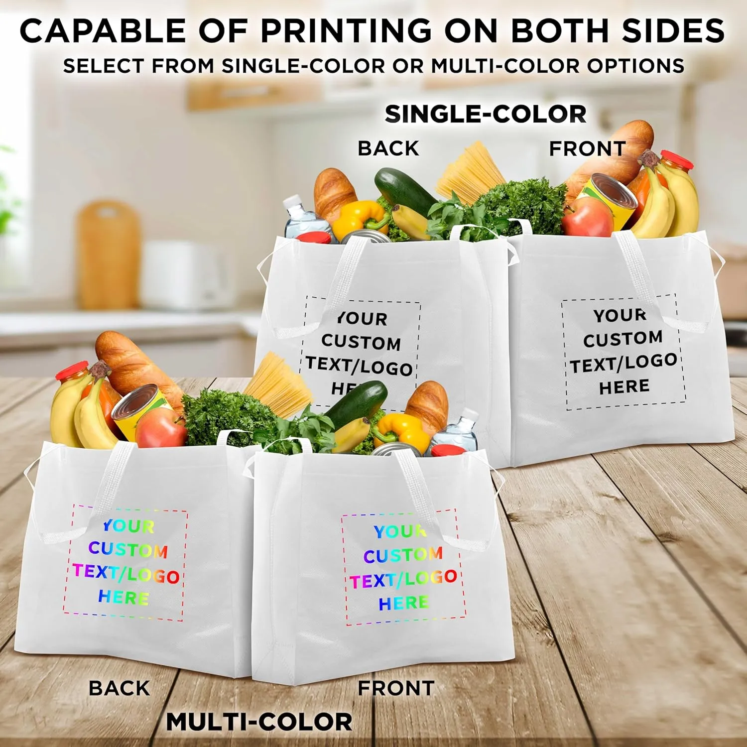 DISCOUNT PROMOS Custom Jumbo Sized Tote Bags Set of 100, Personalized Bulk Pack - Reusable Grocery Bags, Shopping Bags, Promotional Item Totes for Women - White